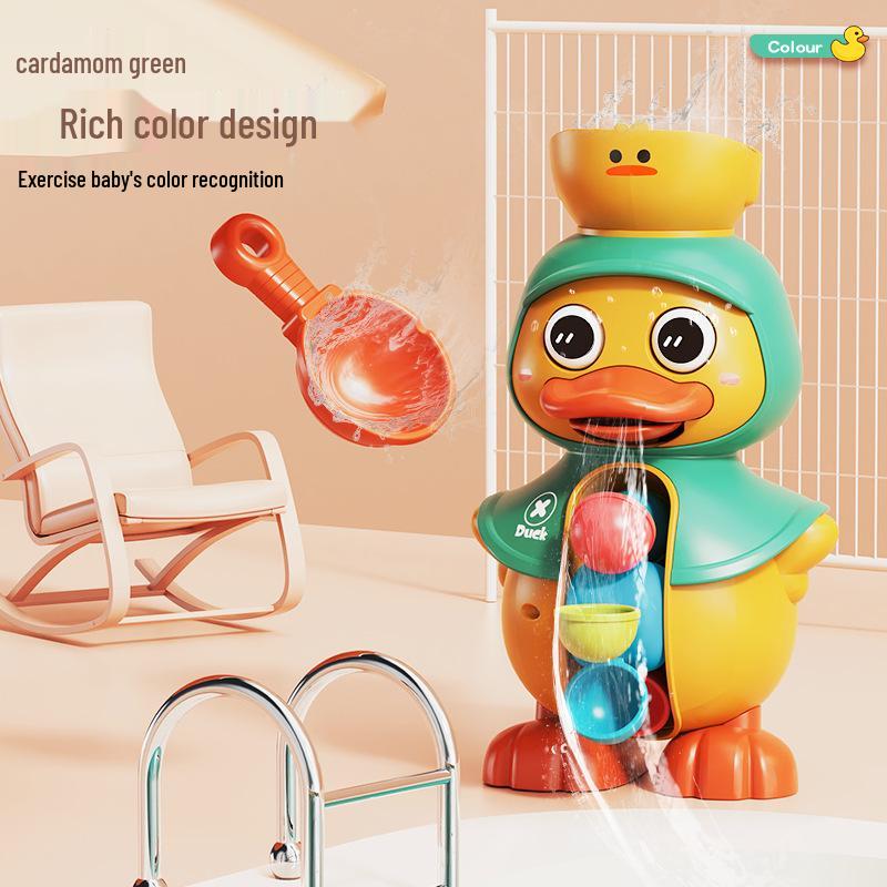Infant Baby Bath Toy: Rotating Water Wheel & Yellow Duck Playset