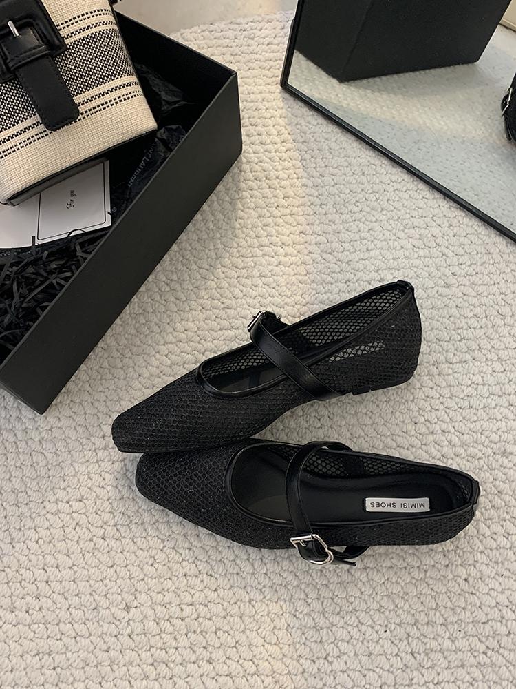 

Summer Mesh Hollow Sandals Women Shallow New Beach Shoes Comfort Retro Summer Moccasins Mary Jane Ballet Flats Women 40 чёрный