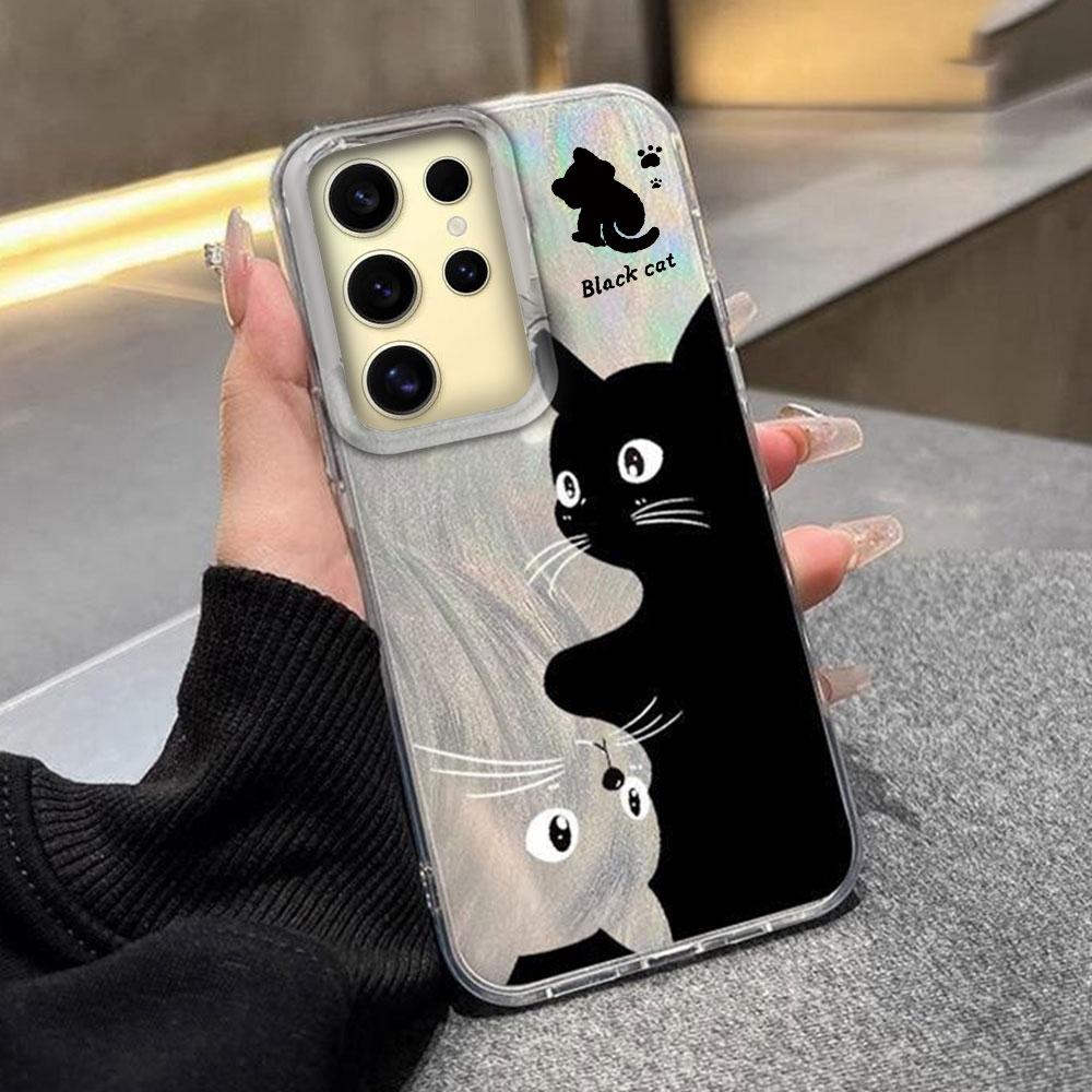 Umělecký objímající černá kočka pouzdro na telefon pro Samsung Galaxy A55 A56 A16 A26 A36 A54 A14 A24 A34 S25 S24 Skořápka Silikonový zadní kryt