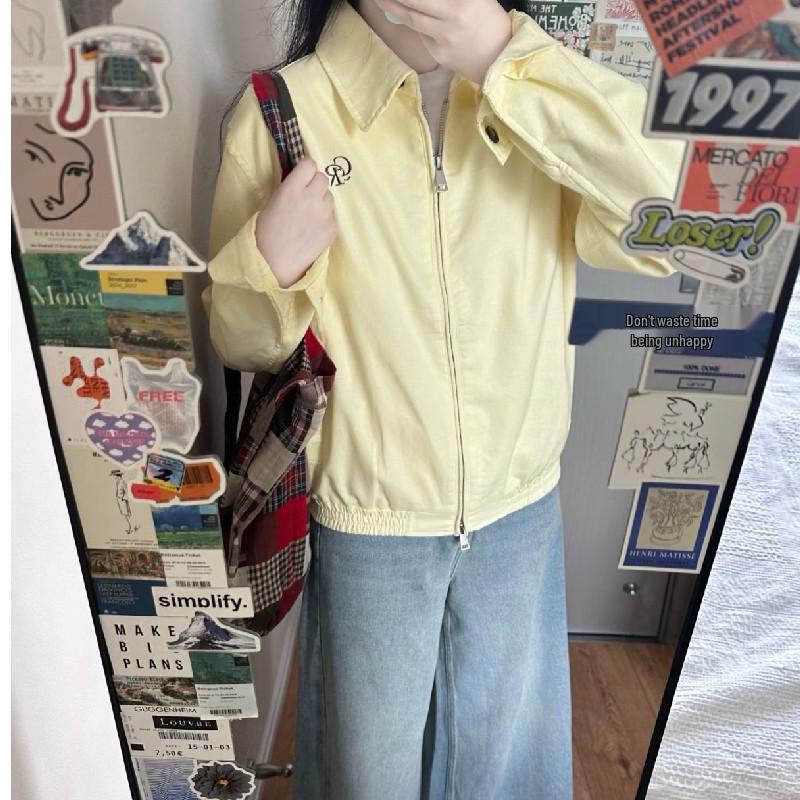 Women's Casual Lemon Yellow Lapel Jacket - Spring/Autumn 2026 Collection