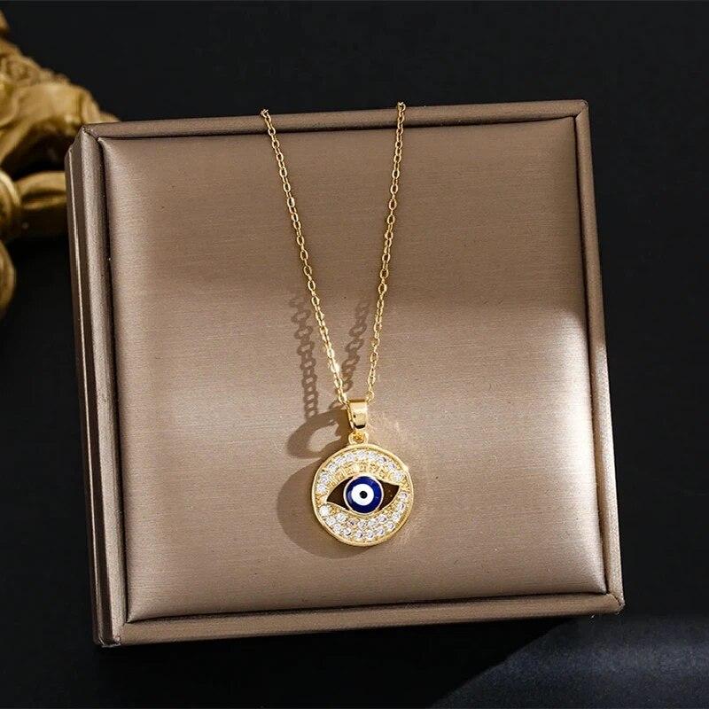 1 Stück Luxus Wind Teufelsauge Kupfer Anhänger Titanstahl Kette Vergoldete Halskette Modeaccessoires