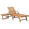 VidaXL Chaise longue avec table et coussin Bois de teck solide 3063023