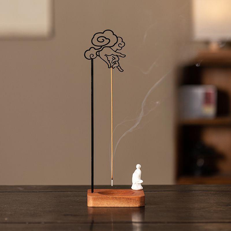 Creative Bergamot Upside Down Incense Burner Incense Stick Holder Wooden Round Incense Tray Ornament Bedroom Home Yoga Decor