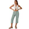 Pantaloni Corti da Donna a Righe Verticali Vita Alta Gamba Larga con Chiusura a Bottone e Tasche Laterali per l'Uso Quotidiano