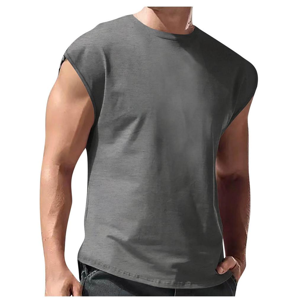Gilet da uomo casual senza maniche da spiaggia retrò estivo tinta unita scollo rotondo senza maniche