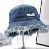 Raw Edge Bucket Hat Denim Blue Sun Protection Hat New Washed Denim Hat  Spring Season
