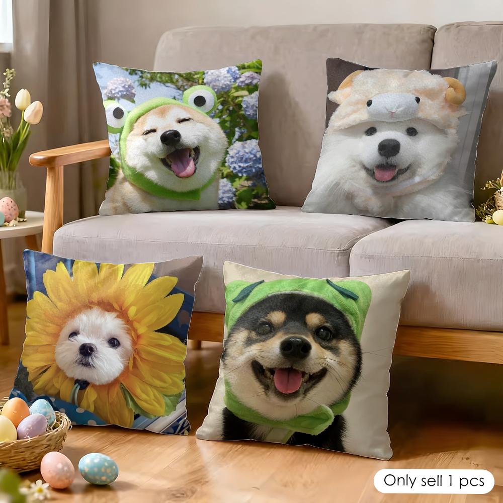 Cute Dog Cat Kawaii Gift Cushion Cover Silky Short Plush Invisible Zipper Dustproof Sofa Pillow Case For Home Decor