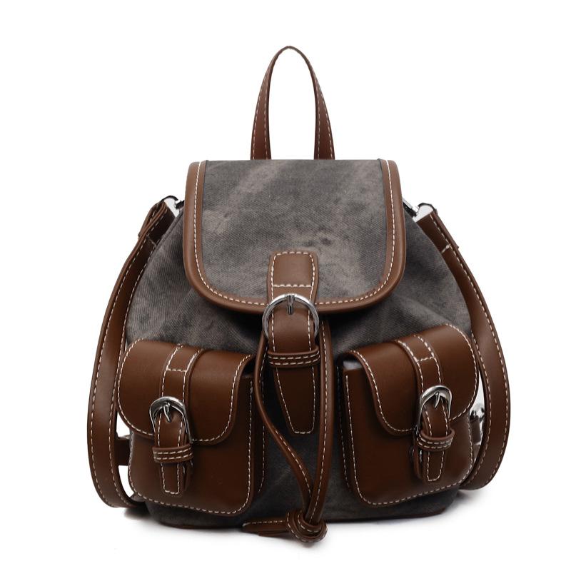 New autumn and winter casual contrasting color large-capacity backpack women's niche retro commuter versatile backpack