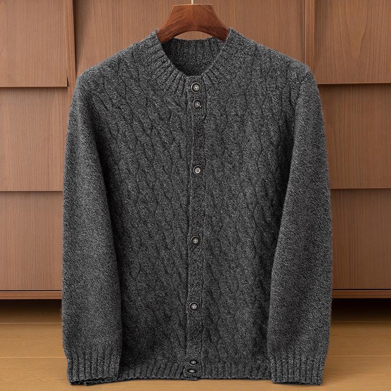 Мужской осенне-зимний кардиган из кашемира с косами: Полувысокий воротник, Деловой кэжуал, Ретро верхняя одежда. XL