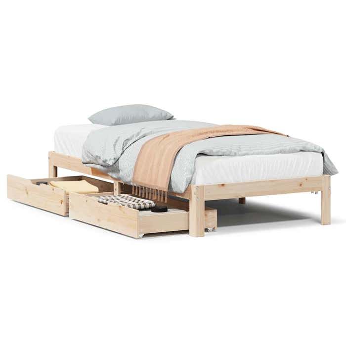 VidaXL Cadre de lit avec tiroirs 75x190 cm bois de pin massif, sommier, cadre de lit simple, cadre de lit en bois massif, 3301932