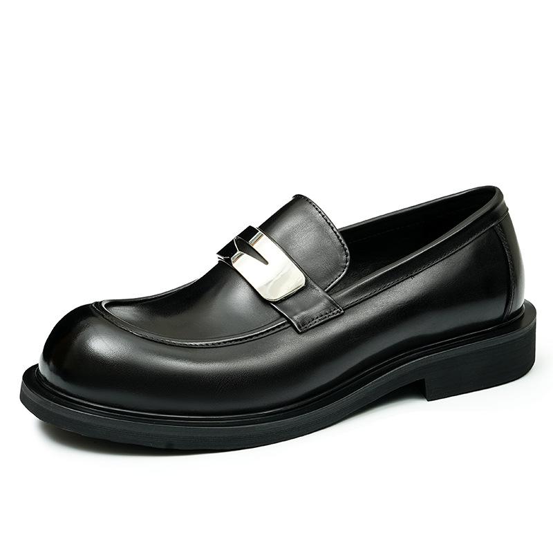 Casual Leather Shoes One-Pedal Loafers Genuine Leather British Retro Big Head Business Dress Shoes