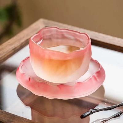 Verres en Cristal Tasses Glacier Rose Petite Tasse à Thé Maître Tasse Unique Ménage Ensemble de Tasses à Thé Kung Fu avec Sous-verre Costume Petite Assiette