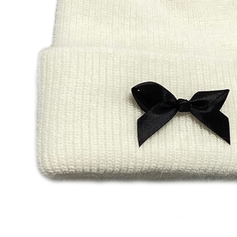 AUSSERIRDISCHE Große Schleife Angora Mütze [Elfenbein]