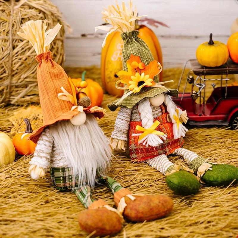 Thanksgiving Decorations Maple Leaf Hanging Boys And Girls Hanging Straw Scarecrow Toys Scarecrow Decorative Gnome Plush Toys