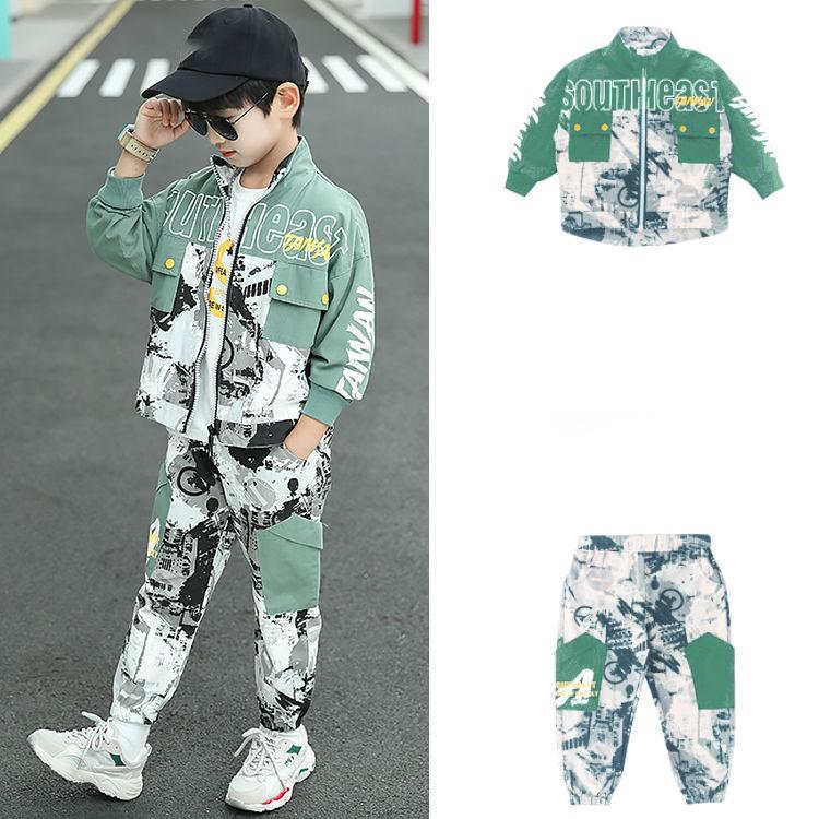 

Весенняя модная куртка с камуфляжным принтом для мальчиков, брючный костюм 160 чёрный