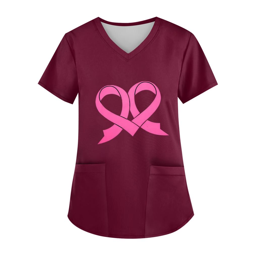 Women's V-Neck Short-Sleeve Pocketed Top With Side Slit