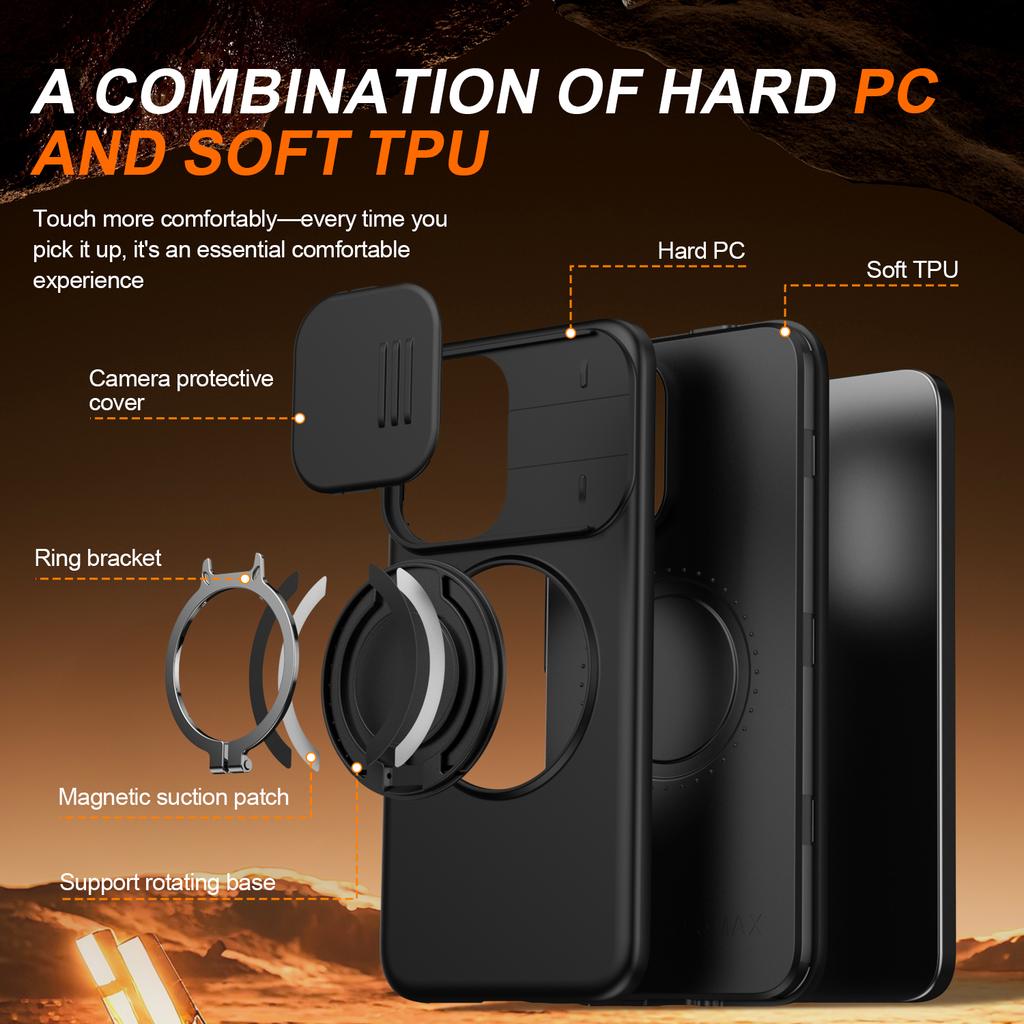 Sliding Camera Lens Protection Armor Case For Xiaomi Poco X8 Pro Max Redmi Turbo 5Max Metal Ring Stand TPU Plastic Cover Fundas