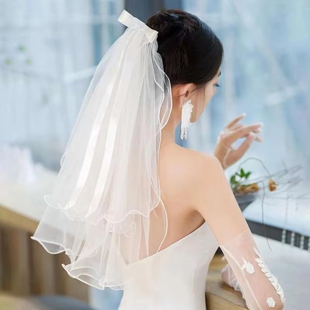 2PCS Exquisite Double Layered Headband Elegant Wedding Gauze Minimalist Bridal Veil  Bridal Shower