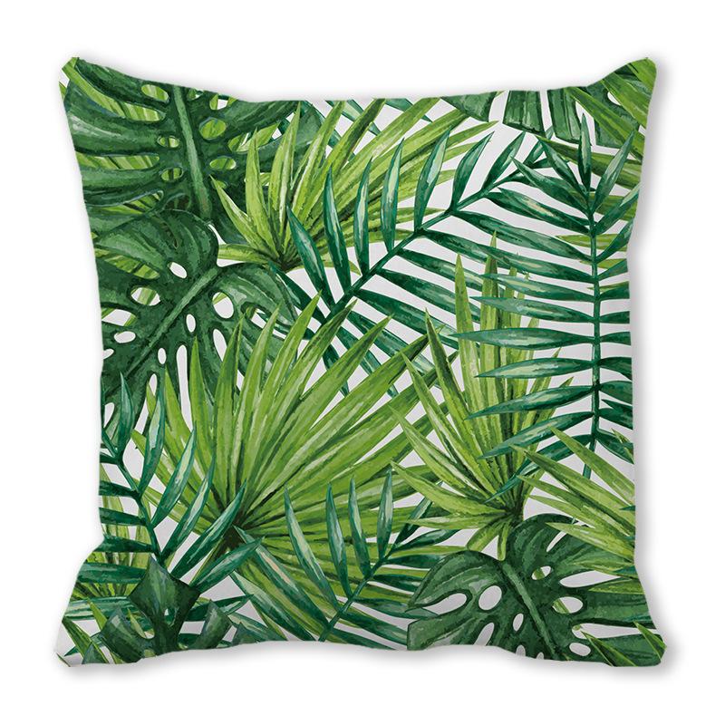 Watercolor tropical green leaf banana leaf Digital printing short plush pillow covers for sofa office cushion cover home goods