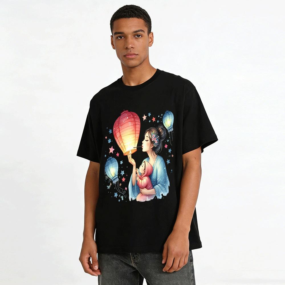Mother Baby Lantern Print Chinese Style Casual Top Pure Cotton T-shirt