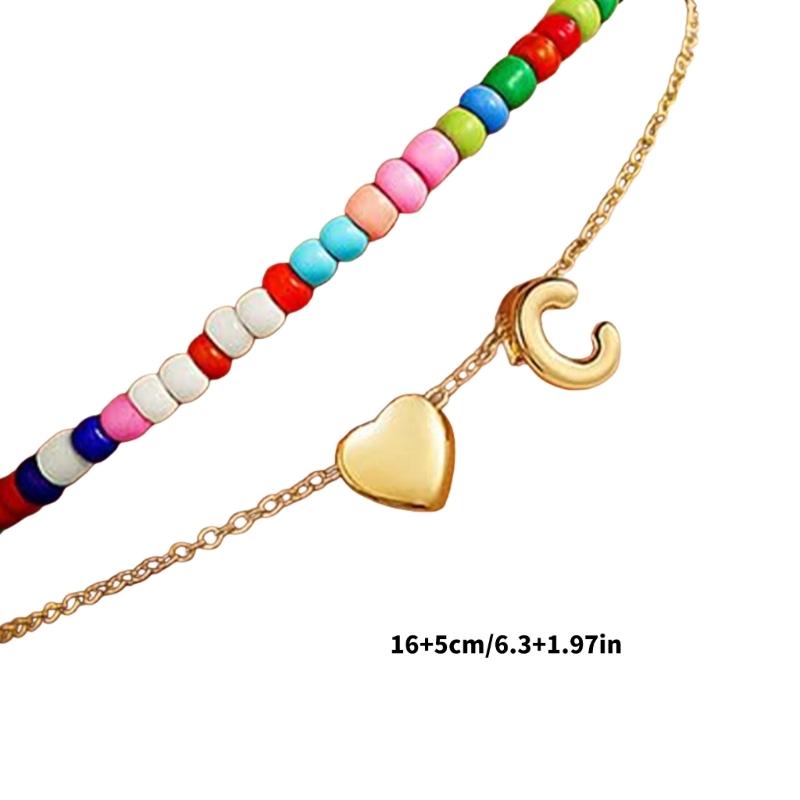 Double Layer Heart Beaded Bracelet Feature Initial Charm Letter Fashion Copper Jewelry Gift For Teen Girls Women