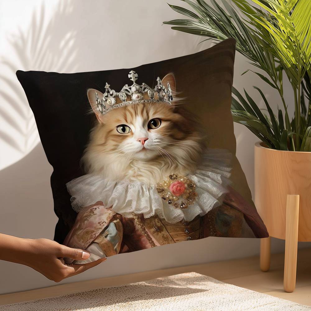 Renaissance Royal Cat Funny Pillow Case Plush Fabric Soft  Pillowcase Double Sided Print Cushion Cover Household Gifts