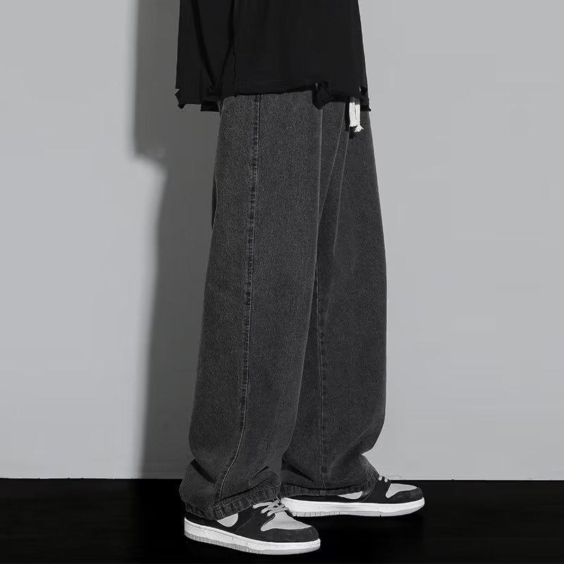 Classic Solid Color Casual Long Wide Leg Straight Denim Jeans Men Daily Outerwear Pants For Spring Autumn Winter Wear