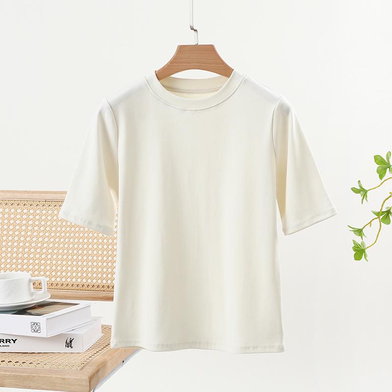 

Женская приталенная хлопковая футболка с рукавом до середины предплечья, однотонная - Весна/Лето, базовый слой с круглым вырезом L