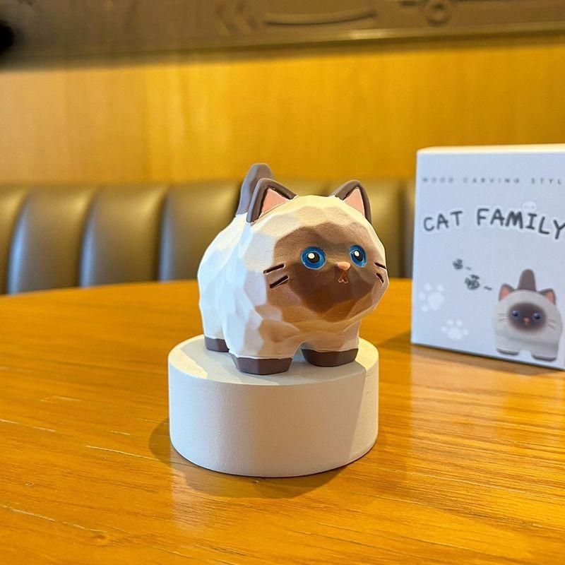 

1Pc Resin Small Cat Ornament Colorful Mini Imitation Wood Carving Meow Family Kitten Figurines Cute Crafts Gifts Desktop Decor