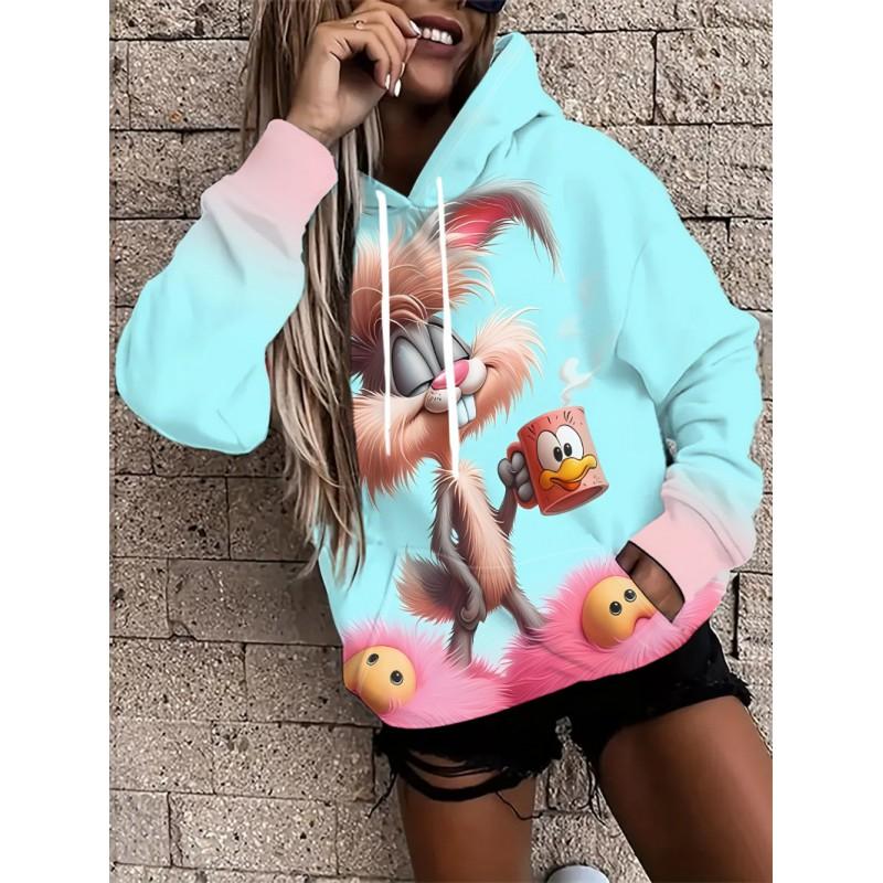 Womens Oversized Hooded Sweatshirt With Botanical Cartoon Print Loose Fit Comfortable Casual Top 2025