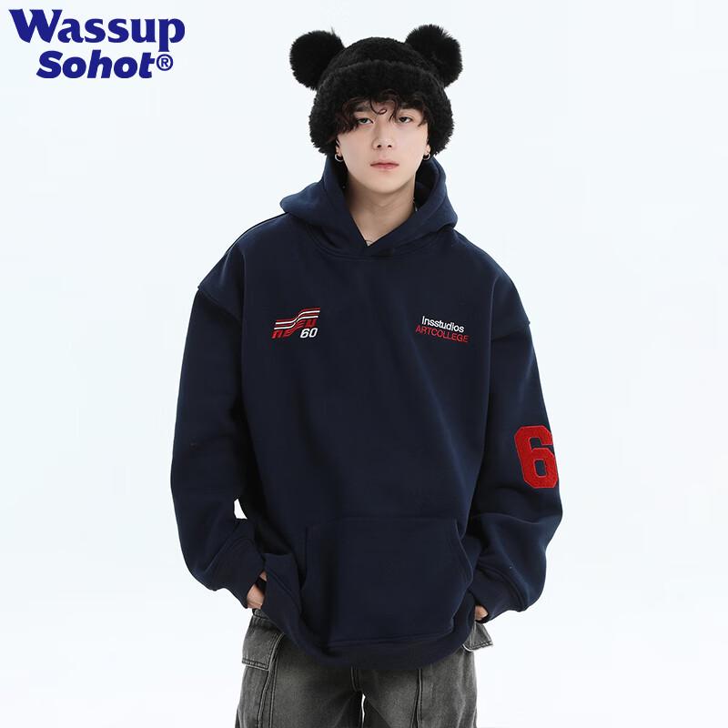 Wassup Sohot Men s Racing Logo Embroidered Fleece Hoodie L