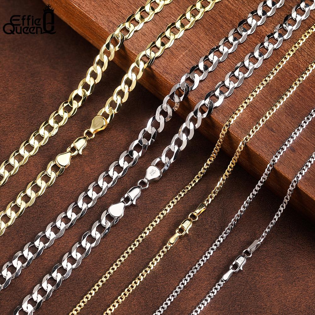 Effie Queen 925 Sterling Silver 2mm 6mm Cuban Chain Necklaces Unisex Couple Hiphop Cuban Curb Chain Choker Jewelry Gift SC60