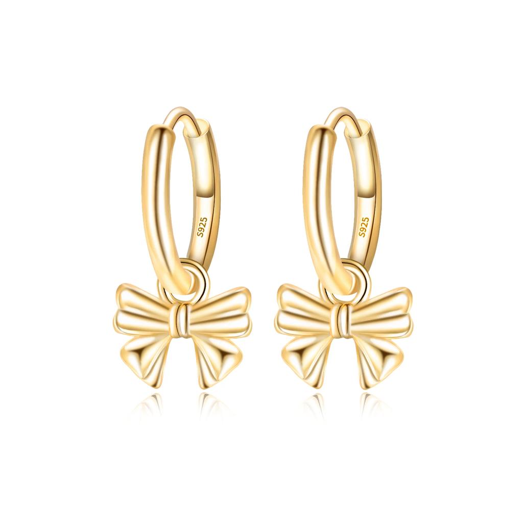 925 Silver Pink Bow Charms Earrings Rings Christmas Bell Pendant for DIY Jewelry Gift