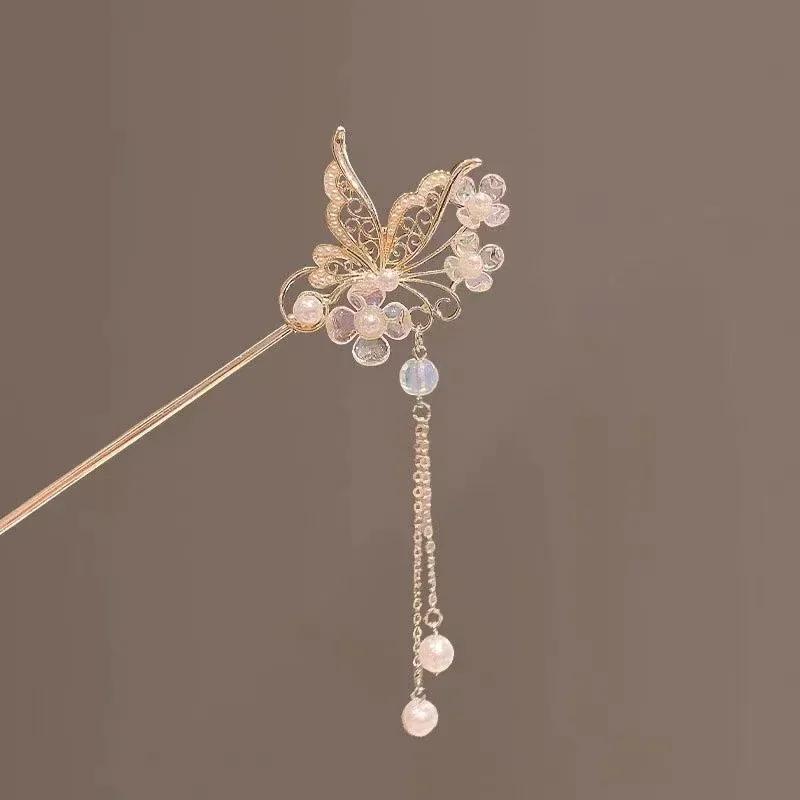 Classic Chinese Hair Stick Pins for Women Butterfly Flower Star Fresh Handmade Hairpins Charm Jewelry Accessories Hair Ornaments