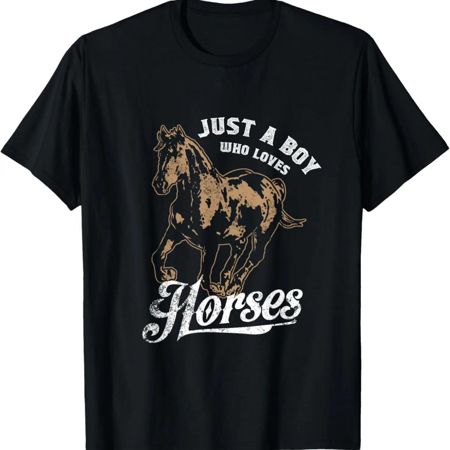 Just A Boy Who Loves Horses T shirt Gift Love Riding Horse S