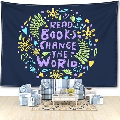 Inspirational Quotes Books Tapestry Wall Hanging Simple Cartoon Plant Letters Bohemian Modern Style Room Home Decor