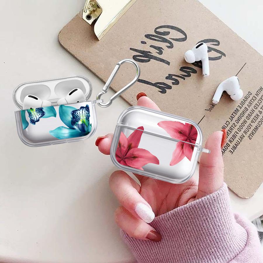 Case For Airpods Pro2 2 1 Pro3 4 3 Pro Clear Earphone Cases Cover Red Lily Flower Pattern