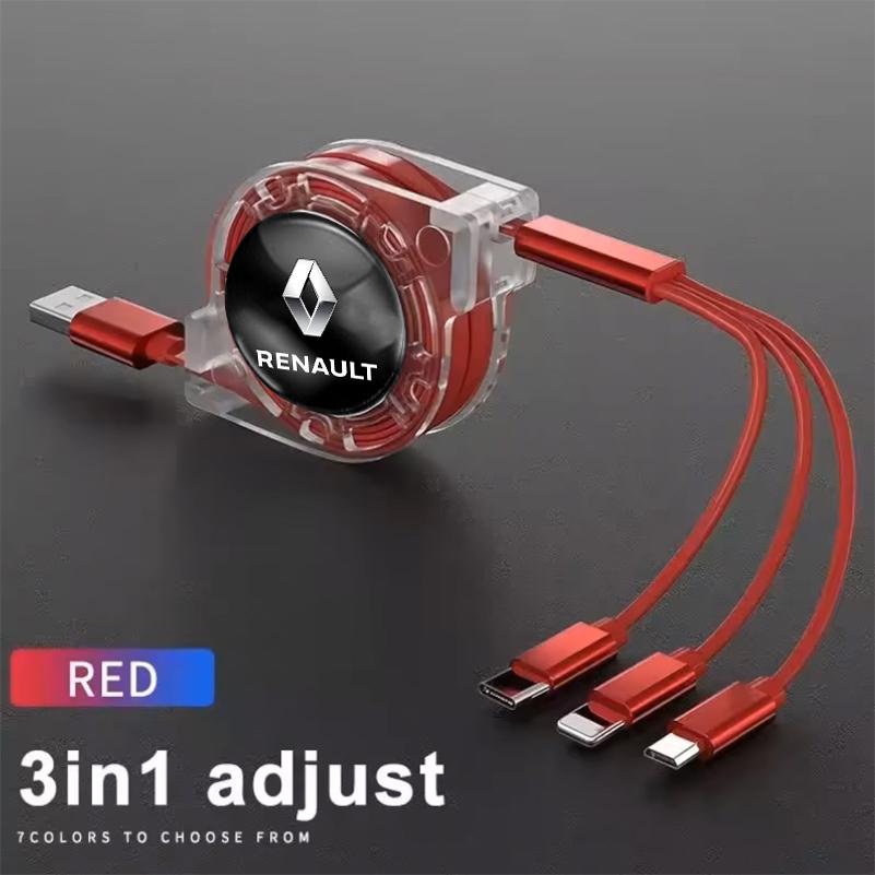 Hub Caps 3 In 1 Micro USB Type C Car Charging Cable Multi Charger For Renault Megane 2 3 4 Twingo Clio Talisman Captur Trafic Kw