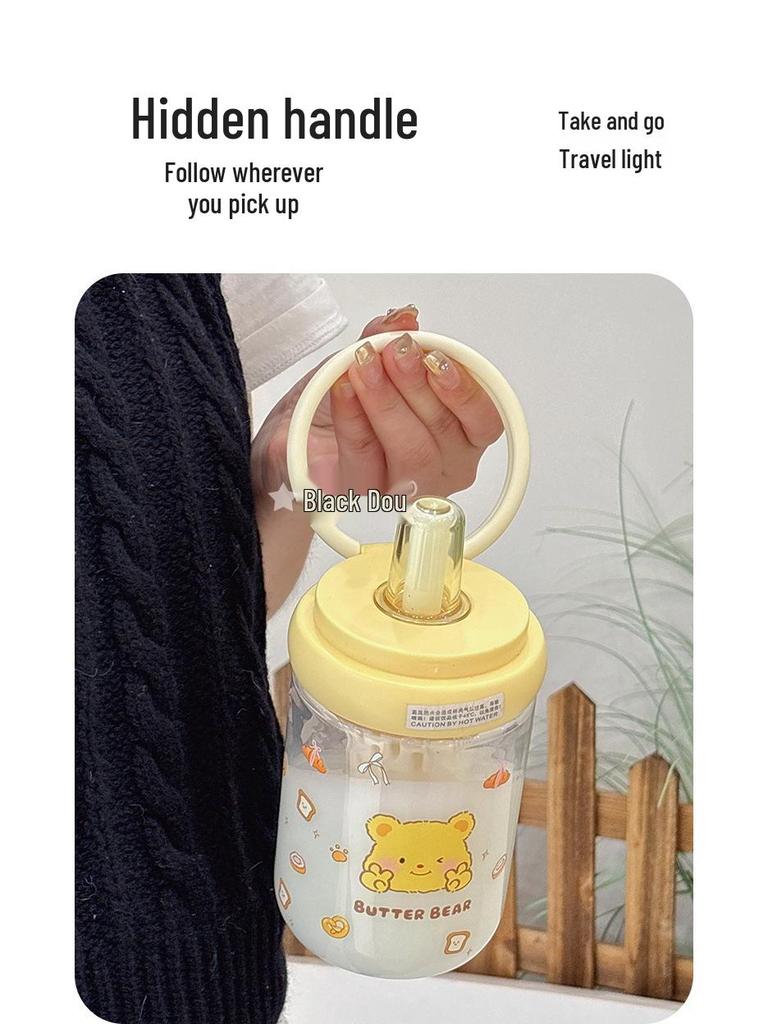 Cartoon Cute Bear Straw Water Cup for Girls - Large Capacity, Trendy Design