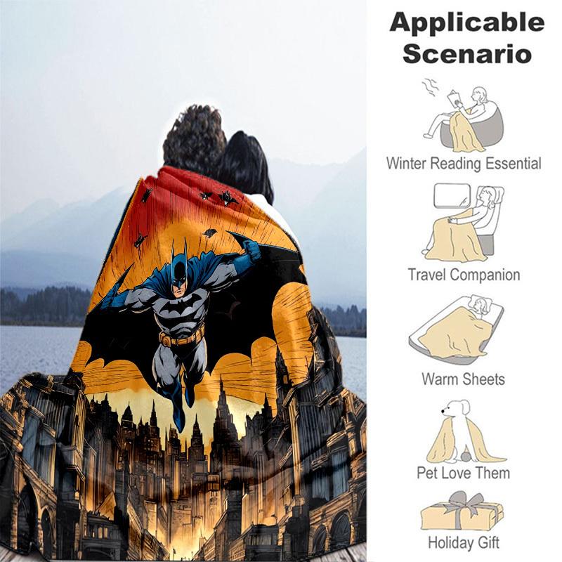 1pc Batman Soaring Above Gotham Skyline Cartoon Blanket,Portable Throw for Travel & Camping, All Season Cozy Blanket,Ideal Gift