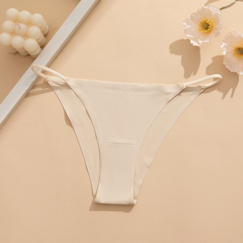 Europäischer & Amerikanischer Niedrig taillierter Klebeband Bikini-Tanga - Nahtloser Schnelltrocknender Eis-Seidenstoff mit Baumwollzwickel