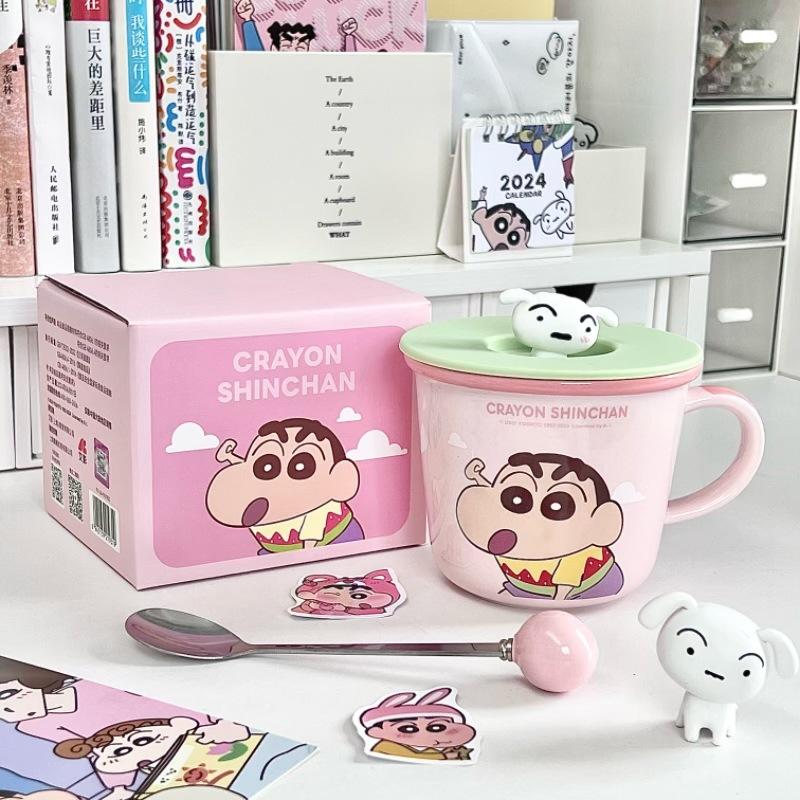 Crayon Xiaoxin Ceramic Mug with Lid Spoon Boys and Girls High Value Milk Scale Cup Couple Coffee Breakfast Cup