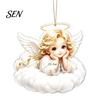 Festive Tree Ornament Christmas Angel Pendant with Lanyard, 2D Flat Acrylic Hanging for Holiday Gift Decoration, Cute Decor Party Car Window Stocking