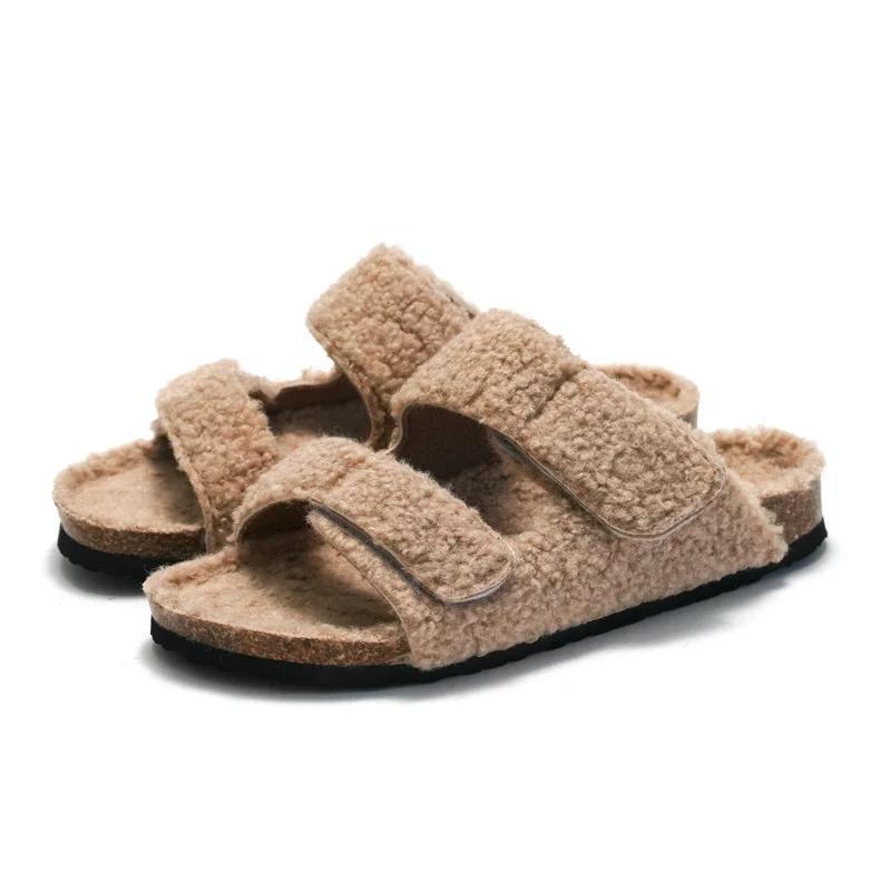 Fashion New Women's Cork Slippers In Autumn and Winter Wear Women's Suede Warm Home Slippers