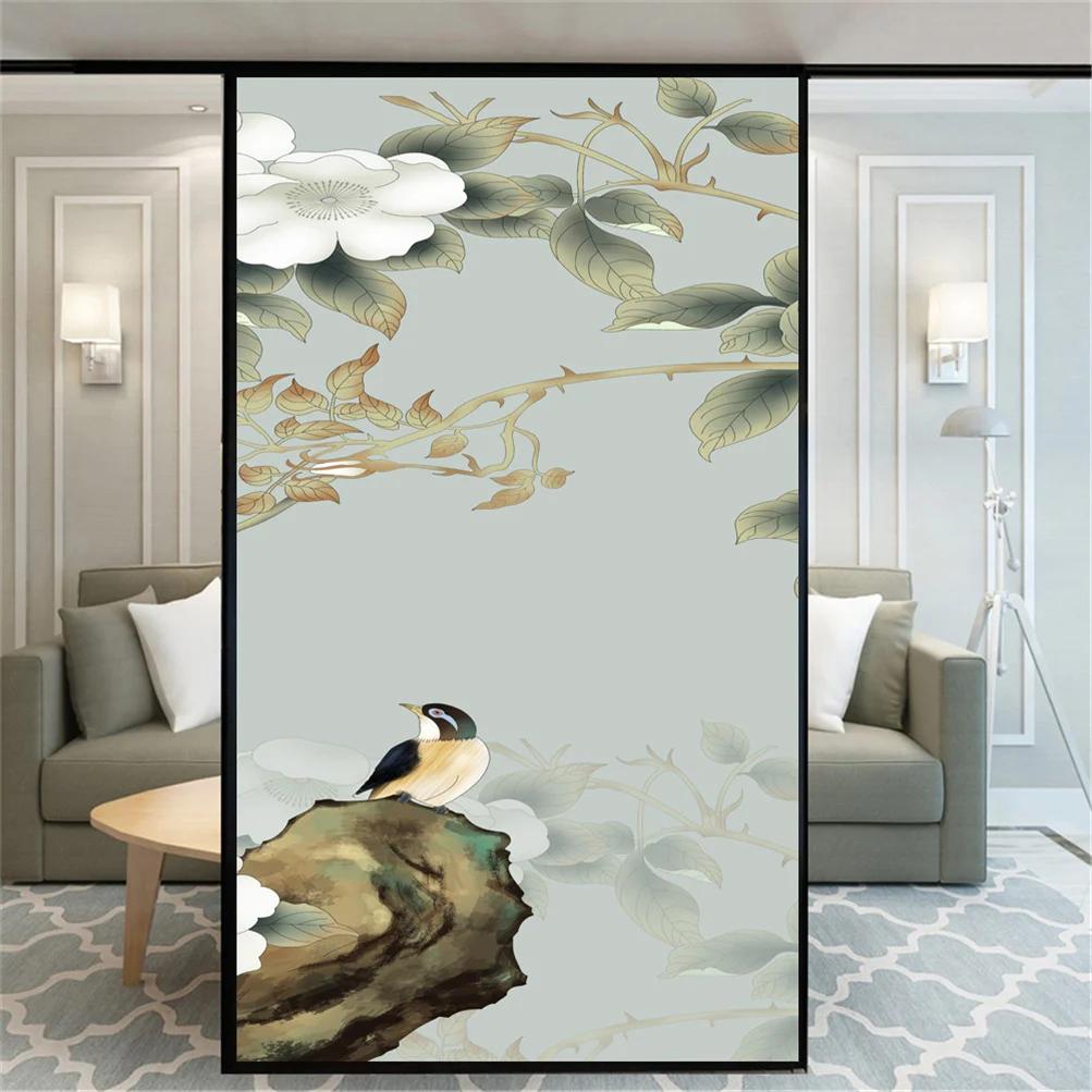 

Static Cling Decorative Windows Film Privacy Flower and Bird Glass Window Stickers Frosted Window Film for Home Decor (as the picture,40x60cm WxH)