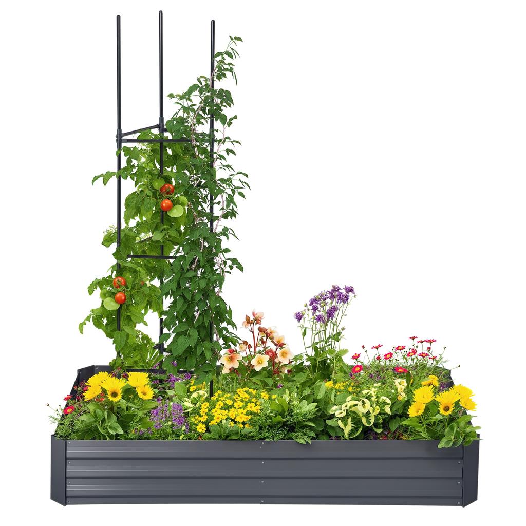 Raised Garden Bed Rectangular Metal Planter with Stakes for Tomatoes and Climbing Plants 180 X 90 X 29.5 Cm