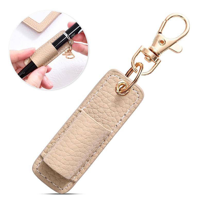 Portable Pu Leather Lanyard Pen Holder Necklace Style With Keychain Pen Case Pen Pouch Wear-Resistant Durable Pen Clip Key Chain