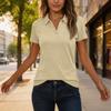 Women’s Casual V Neck Short Sleeve Collared Shirt Button Front Relaxed Fit Solid Top for Daily Wear