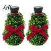 Artificial Snowman Topiary Tree with Red Bow & Santa Hat for Indoor Outdoor Christmas Porch Decorations Holiday Decoration Realistic Plastic Potted