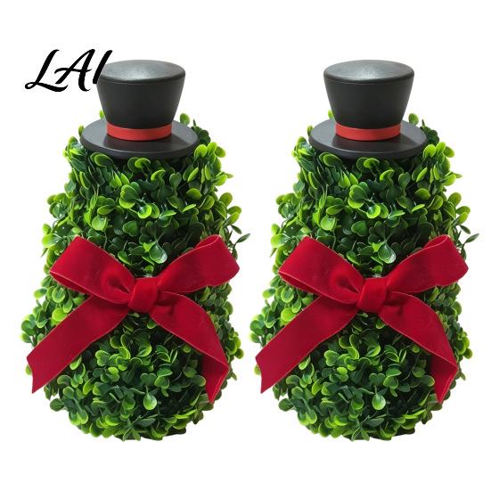 Artificial Snowman Topiary Tree with Red Bow & Santa Hat for Indoor Outdoor Christmas Porch Decorations Holiday Decoration Realistic Plastic Potted